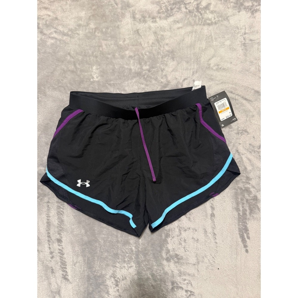 Under Armour Fly By 2.0 Shorts Womens Small Black Purple Blue Athletic Running